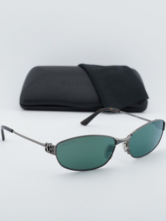 Balenciaga BB0336S 005 Unisex Oval Sunglasses - Grey / Green Mirror main image 6